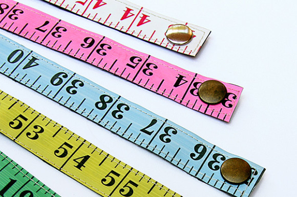 upcycled measuring tape bracelets sewn handmade upcycled recycled repurposed