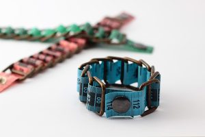 measuring tape bracelet upcycled reclaimed repurposed handmade intertwined metal chains