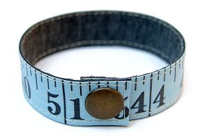 blue upcycled measuring tape bracelets sewn handmade upcycled recycled repurposed