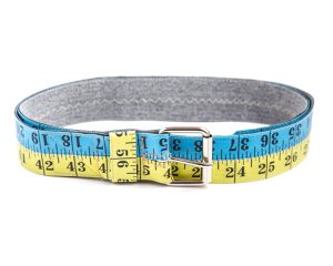Belt made of upcycled yellow blue measuring tape sewn on cotton base recycling repurposed reclaimed