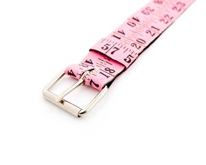 Belt made of upcycled fluorescent pink measuring tape sewn on cotton base recycling repurposed reclaimed