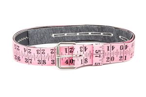Belt made of upcycled pink measuring tape sewn on cotton base recycling repurposed reclaimed