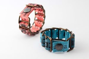 measuring tape bracelet upcycled reclaimed repurposed handmade intertwined metal chains
