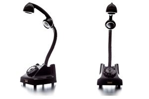 black bakelite telephone lamp dutch design rotary dial ptt type 1951