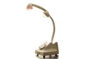 white bakelite telephone lamp dutch design rotary dial ptt type 1951