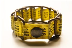 yellow measuring tape bracelet upcycled reclaimed repurposed intertwined metal chains