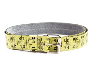 Belt made of upcycled yellow tape measure sewn on cotton base recycling repurposed reclaimed